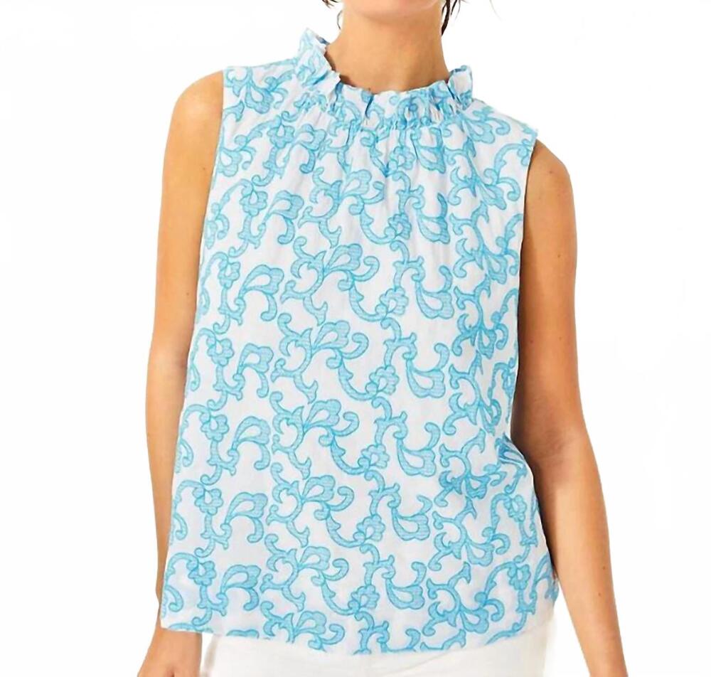 NEW LILLY PULITZER dahliana embroidered top in lunar blue